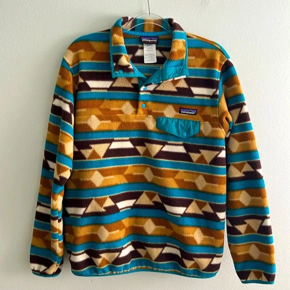 Rare Patagonia Synchilla Guatemalan Tango Brown Bear Pullover Snap-T Fleece - Picture 1 of 10